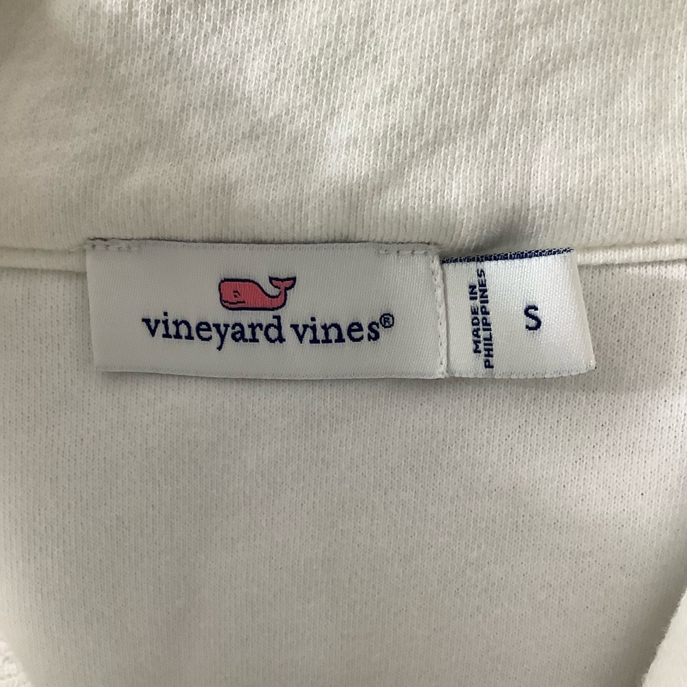 Vineyard Vines White and Navy Cotton Zip Quarter Sweater Patriotic Preppy - Picture 3 of 4